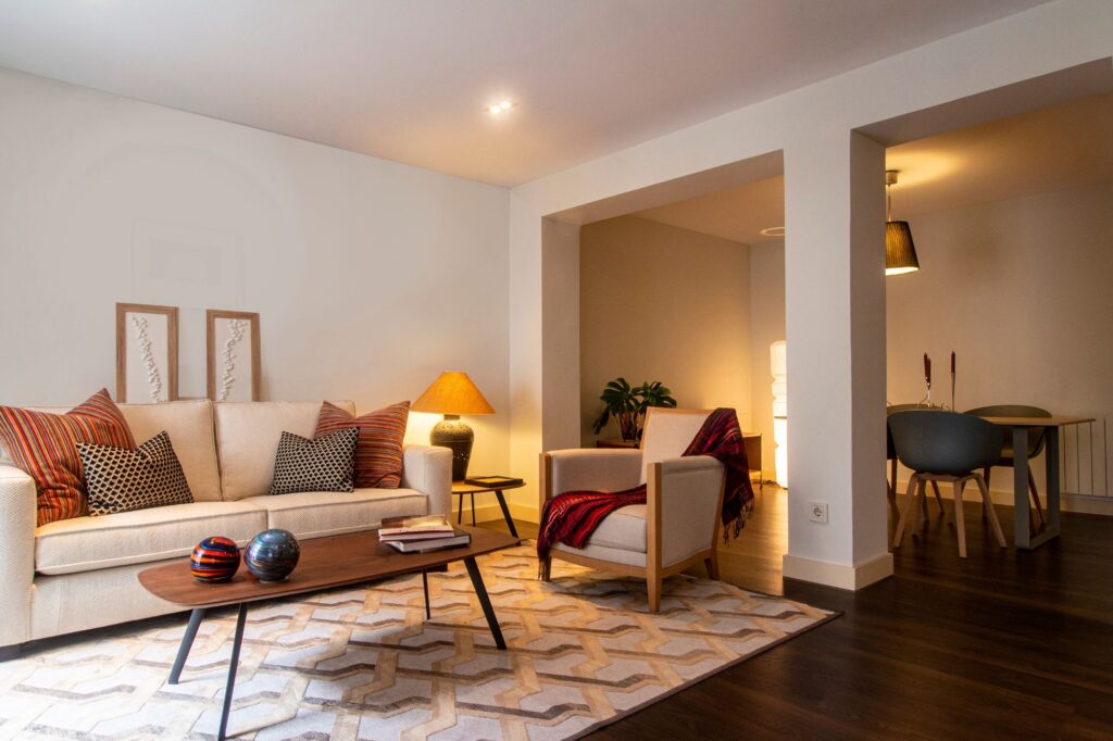 Stylish living room with the comfortable sofra room